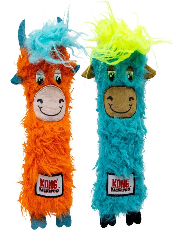 كونج لعبة قطط KONG Kickeroo Highland Cow – لعبة قطط قطيفة محشوة بالنعناع البري مع صوت خشخشة وذيل رقيق – ألوان متنوعة (عبوة من قطعتين) - Image 1